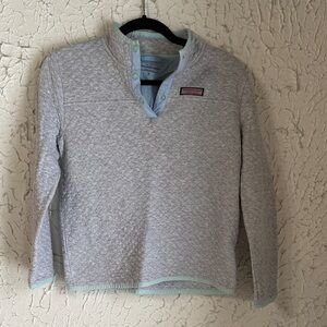 Vineyard Vines Light Gray Quilted Pullover with Mint Accents